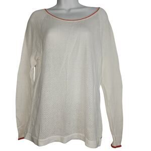 Vntg Tommy‎ Hilfiger Ivory Long Sleeve Sweater Tee Sz Med Blue & Orange Stripe